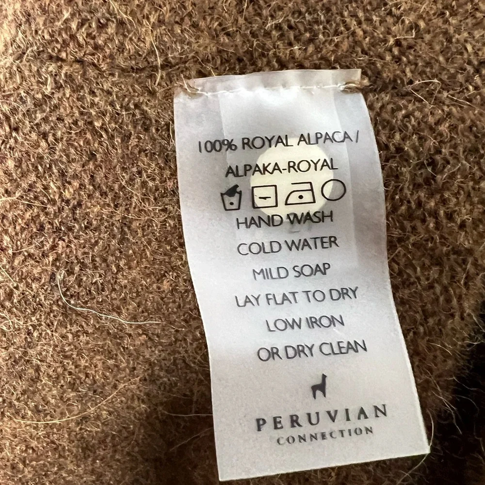 Peruvian Connection Brown Knit 100% Woolen Royal Alpaca Sweater XS